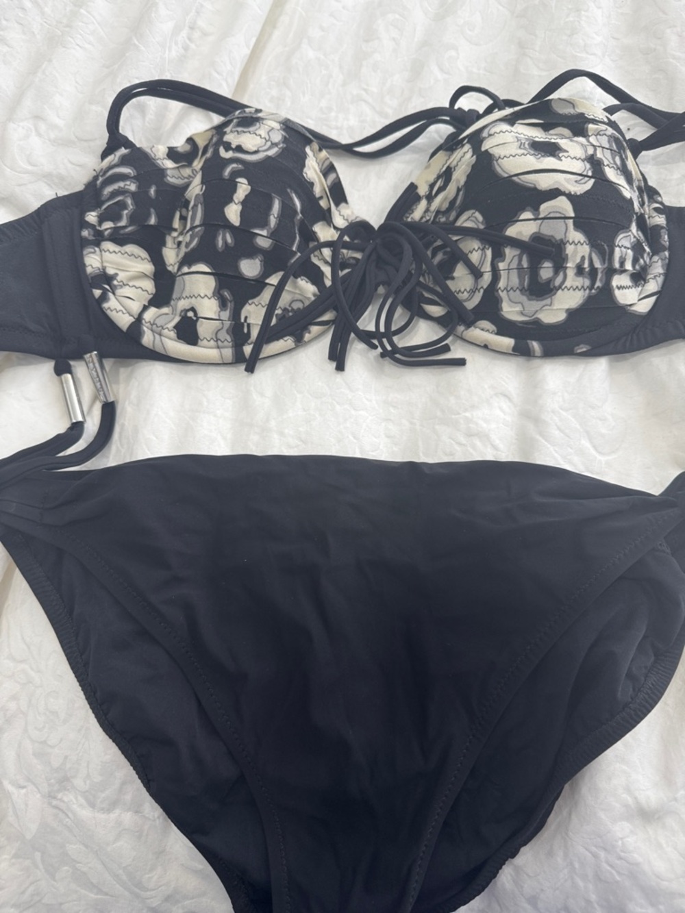 SHAN Black and Cream Floral Underwire Bikini Set
